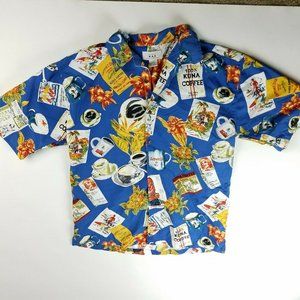 KAD Mens Shirt Button Down Tiki Hawaii Coffee Sz L